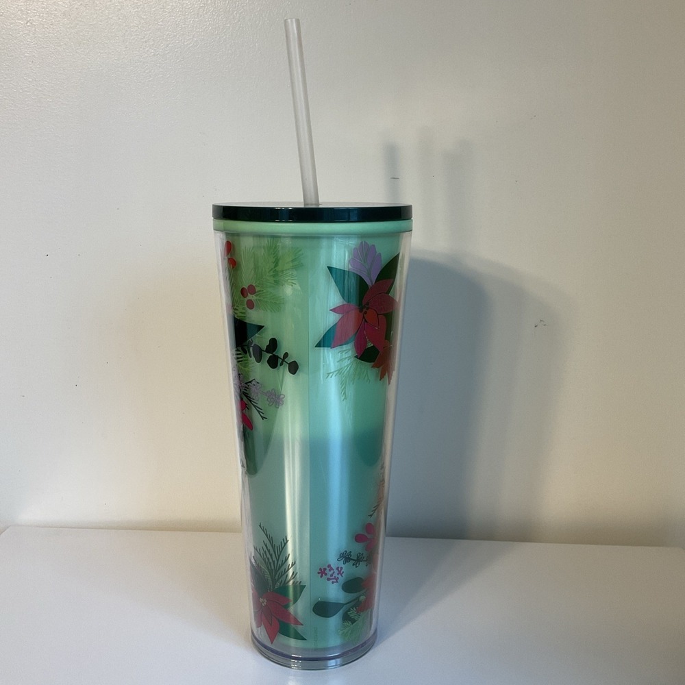 Starbucks 2021 Green Poinsettia Venti 24oz Holiday Tumbler Color Changing Green - Picture 3 of 8